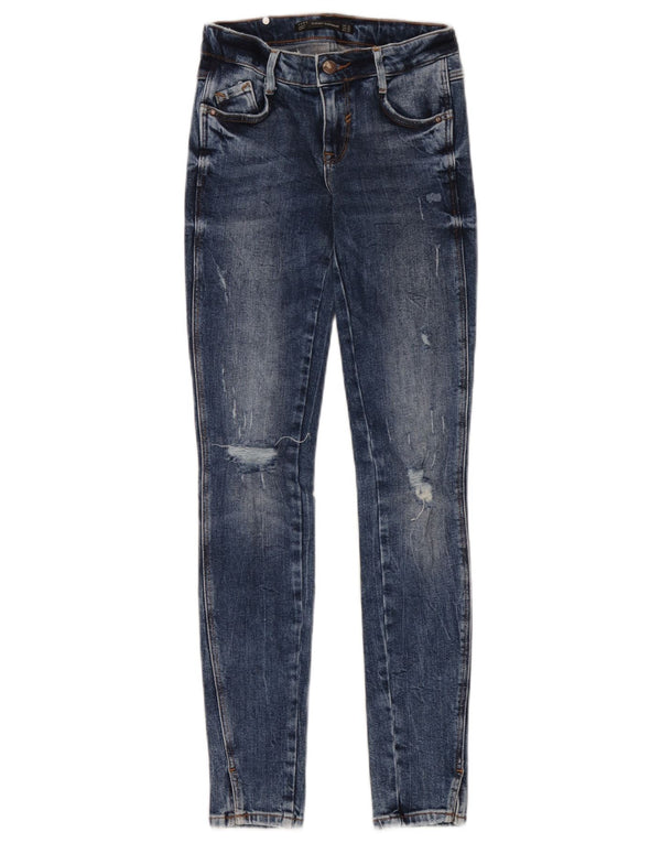 Zara Mulher Trafaluc Jeans Skinny Desgastados EU 32 2XS W22 L30 Azul