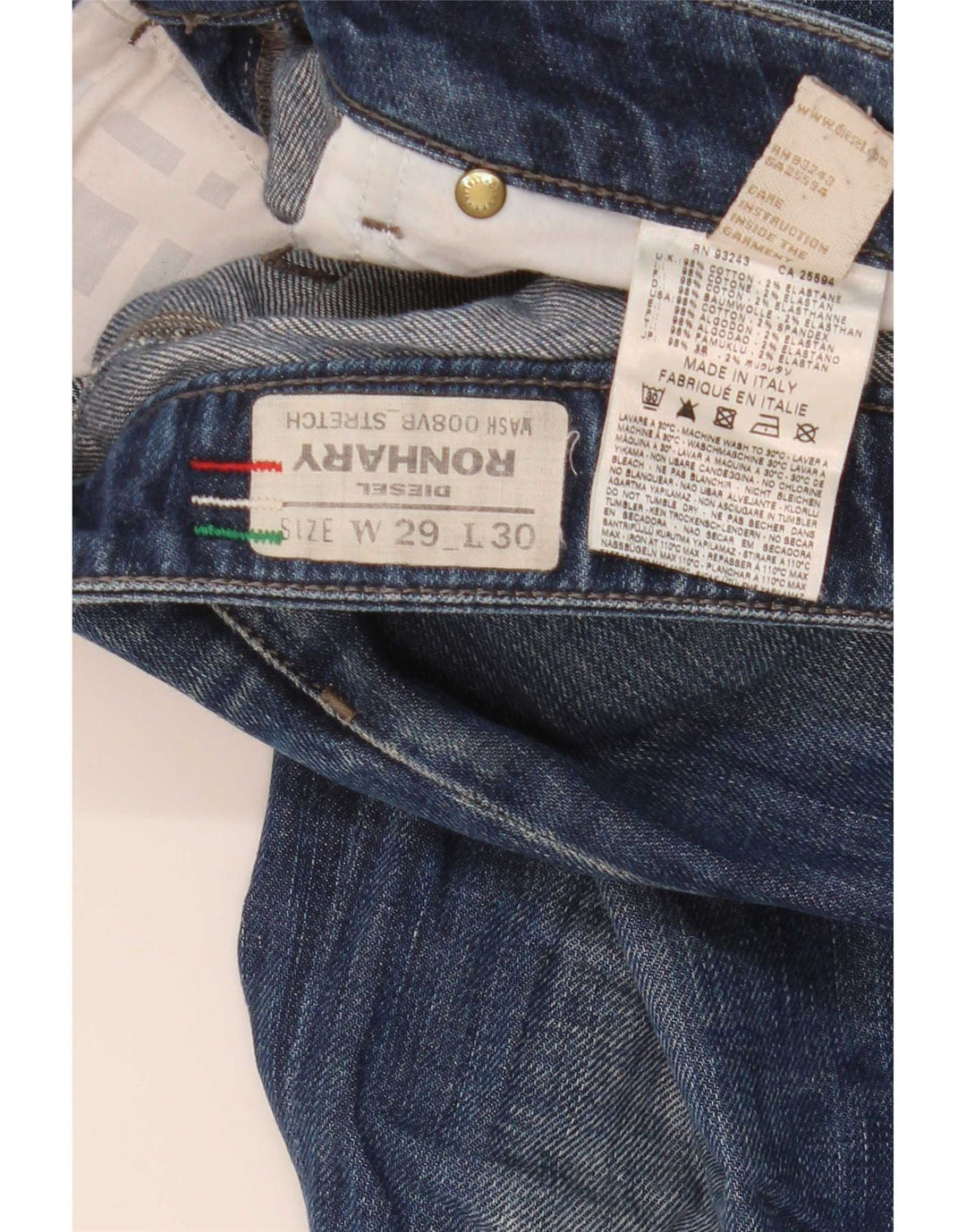 Diesel Masculino Ronhary Stretch Bootcut Jeans W29 L30 Azul Marinho Algodão