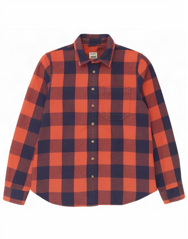 Camisa feminina de flanela grande L.L.Bean Reino Unido 6 XS laranja algodão guingão