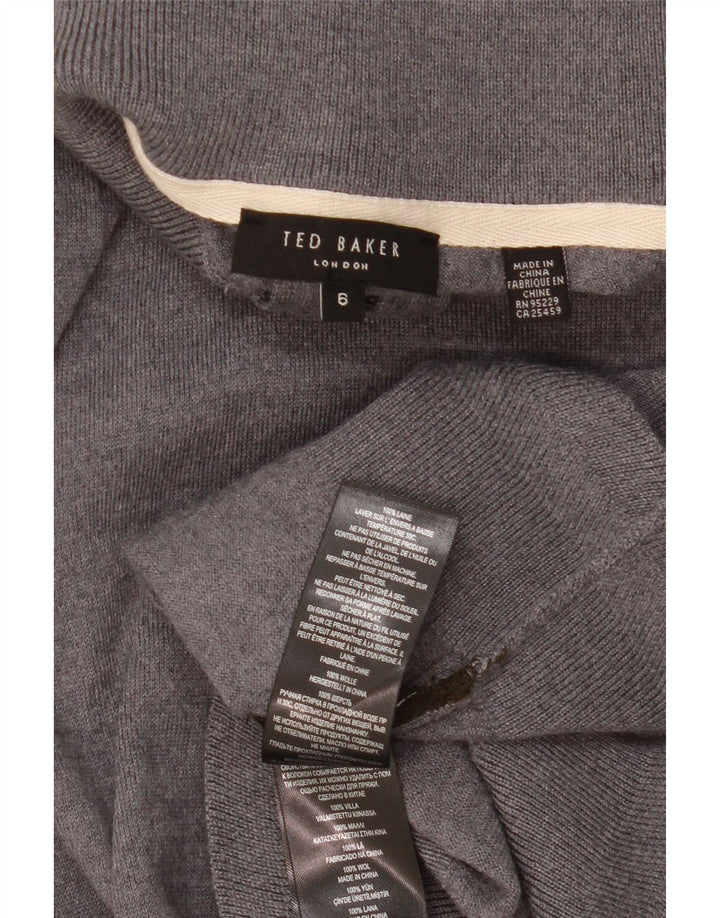 Suéter masculino TED BAKER com zíper e pescoço tamanho 6 2XL lã cinza
