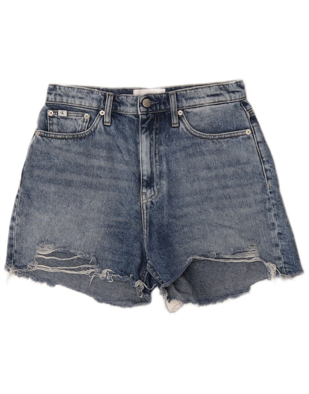 Calça jeans feminina Calvin Klein desgastada W28 algodão azul médio