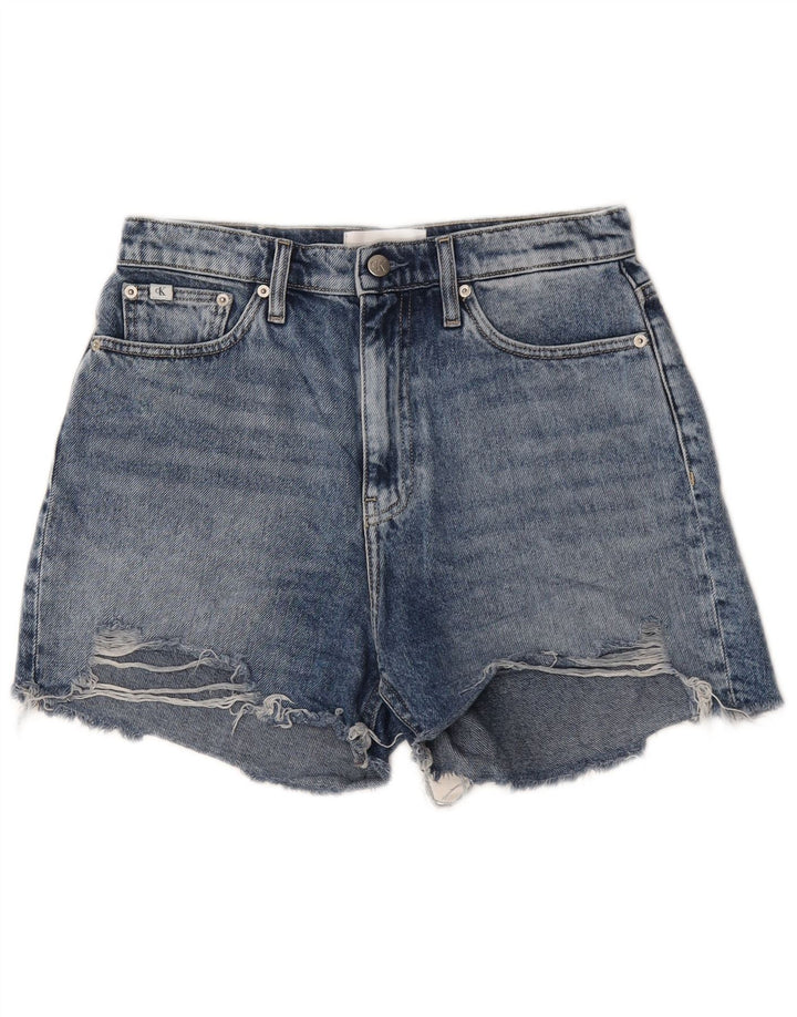 Calça jeans feminina Calvin Klein desgastada W28 algodão azul médio