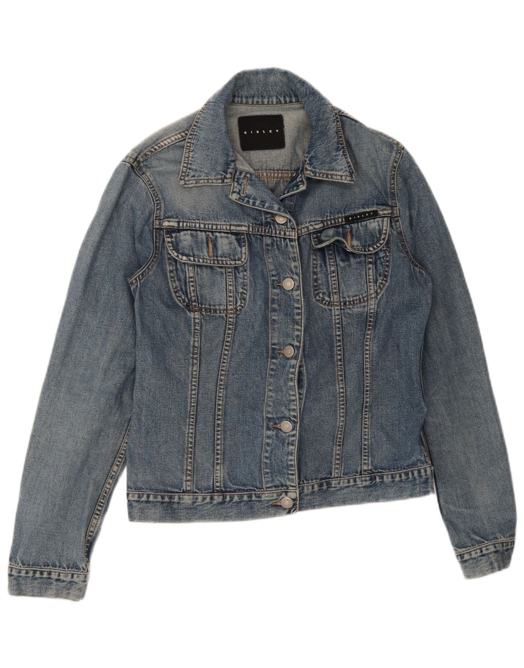 Jaqueta jeans feminina Sisley UK 10 algodão azul pequeno
