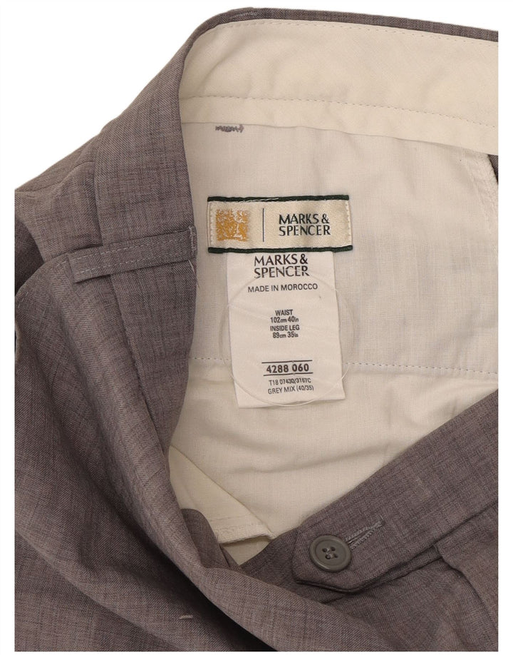 Calça masculina de terno reto Marks & Spencer W40 L35 poliéster cinza