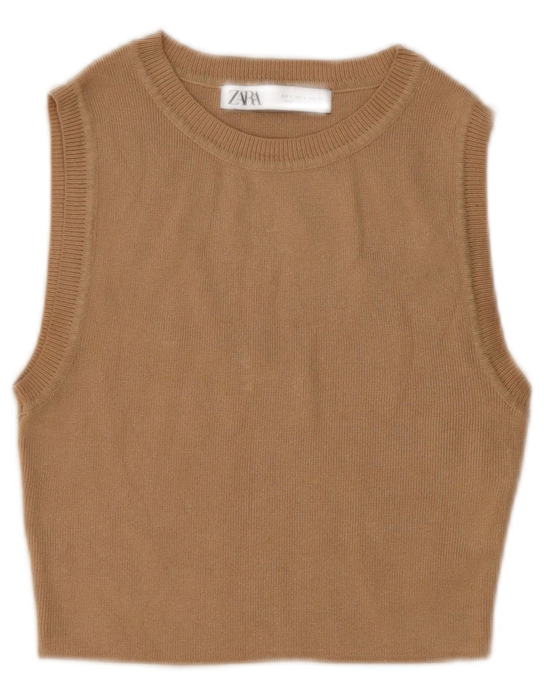 Zara Womens Crop Vest Top UK 8 Pequeno Bege Viscose