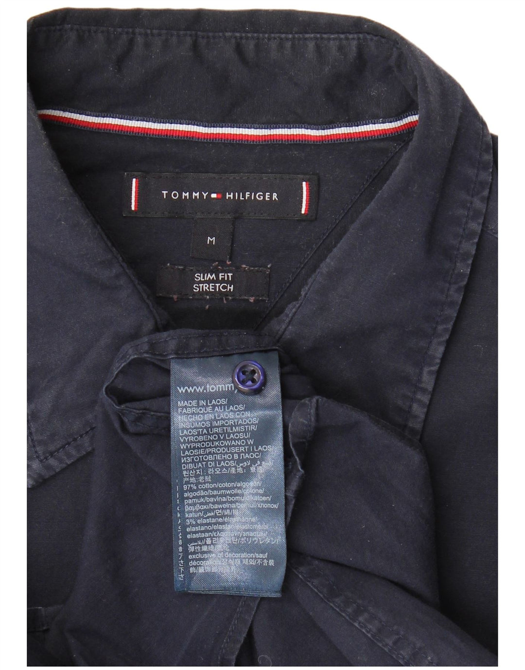 Camisa masculina TOMMY HILFIGER de manga curta slim fit médio azul marinho algodão