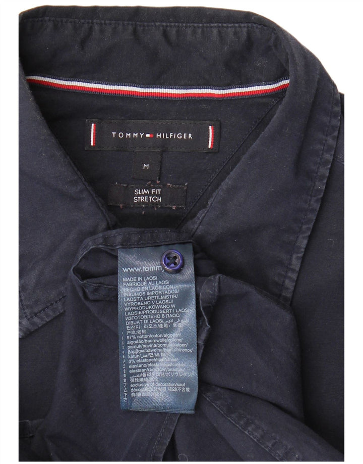Camisa masculina TOMMY HILFIGER de manga curta slim fit médio azul marinho algodão