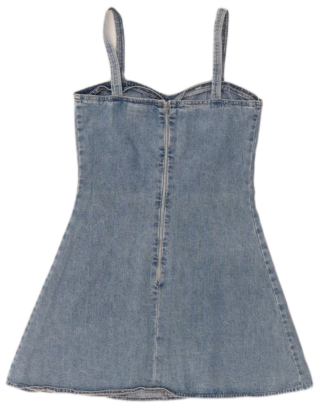 Mini vestido jeans feminino vintage sem mangas Reino Unido 12 algodão azul médio
