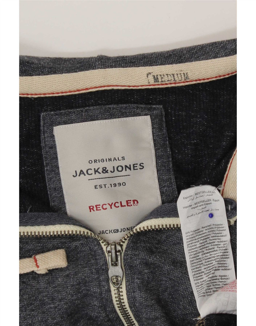 Suéter masculino com capuz e zíper Jack & Jones poliéster manchado cinza médio