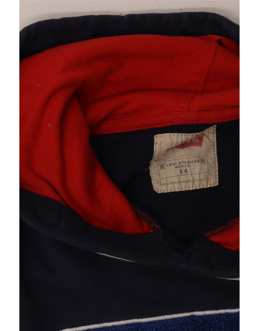 LEVI'S Boys Graphic Hoodie Jumper 13-14 Years Navy Blue Cotton Vintage Levi's and Second-Hand Levi's from Messina Hembry 