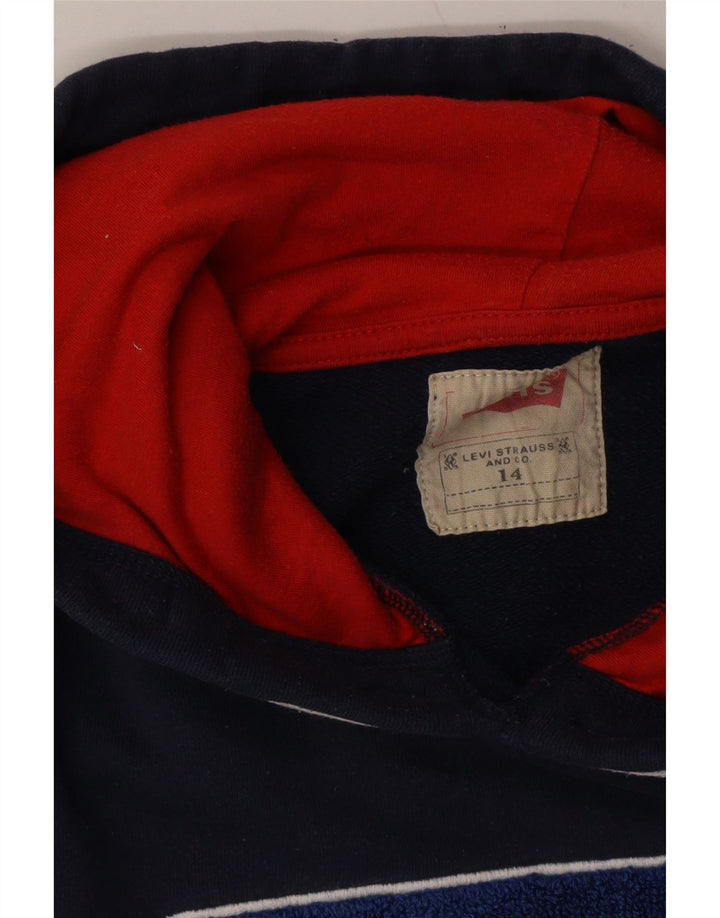 LEVI'S Boys Graphic Hoodie Jumper 13-14 Years Navy Blue Cotton Vintage Levi's and Second-Hand Levi's from Messina Hembry 