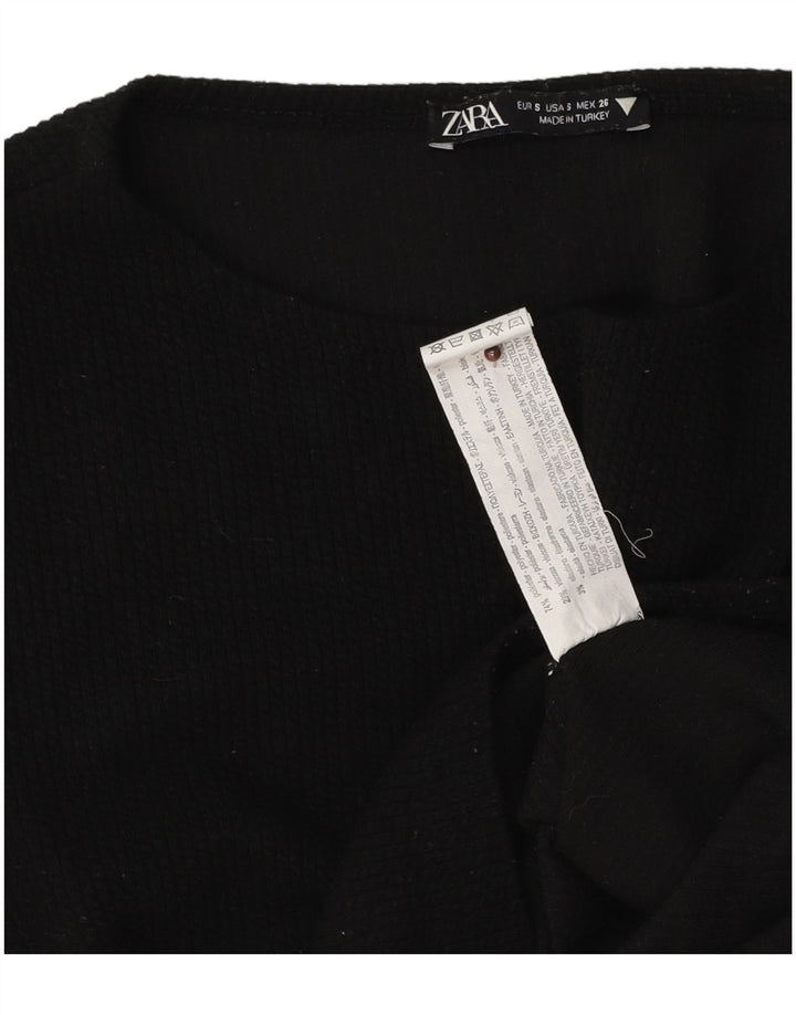 Zara Crop Top Feminino Manga Longa Reino Unido 8 Pequeno Poliéster Preto