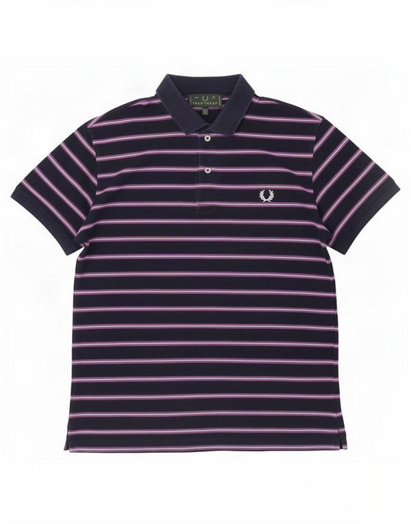 Camisa polo masculina Fred Perry grande algodão listrado azul marinho
