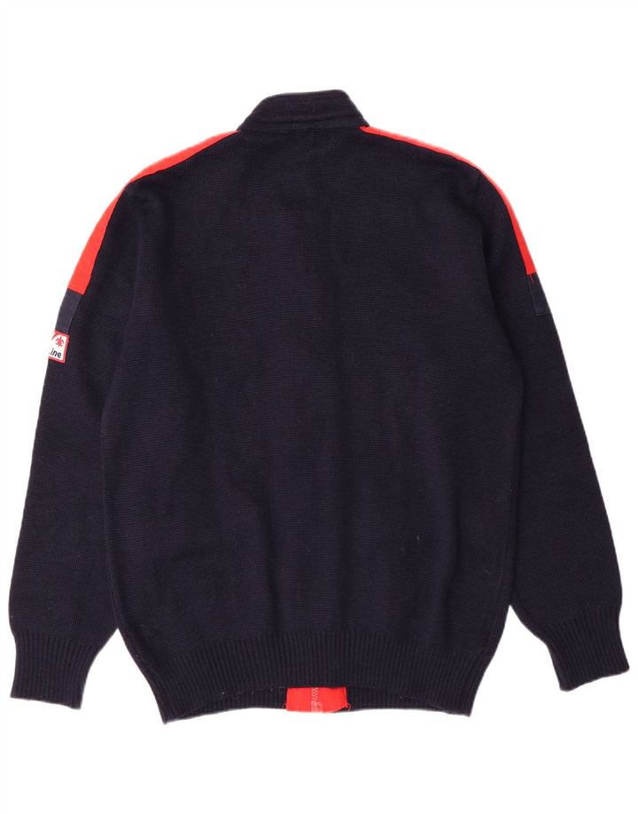 Suéter cardigã masculino vintage IT 50 lã colorblock azul marinho médio