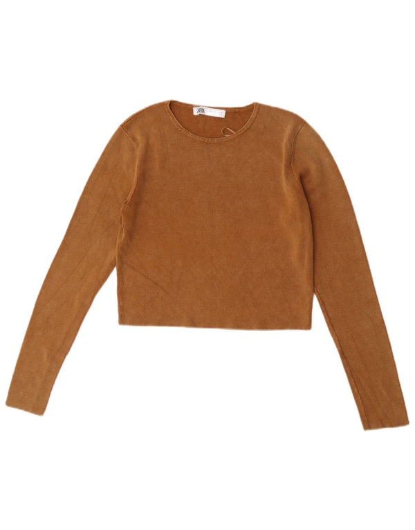 Zara Womens Crop Top Manga Longa Reino Unido 14 Grande Bege