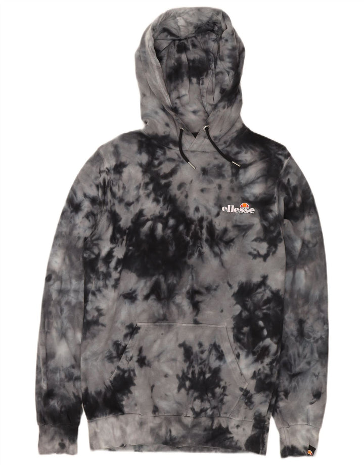 ELLESSE Suéter masculino com capuz e algodão cinza pequeno tie-dye