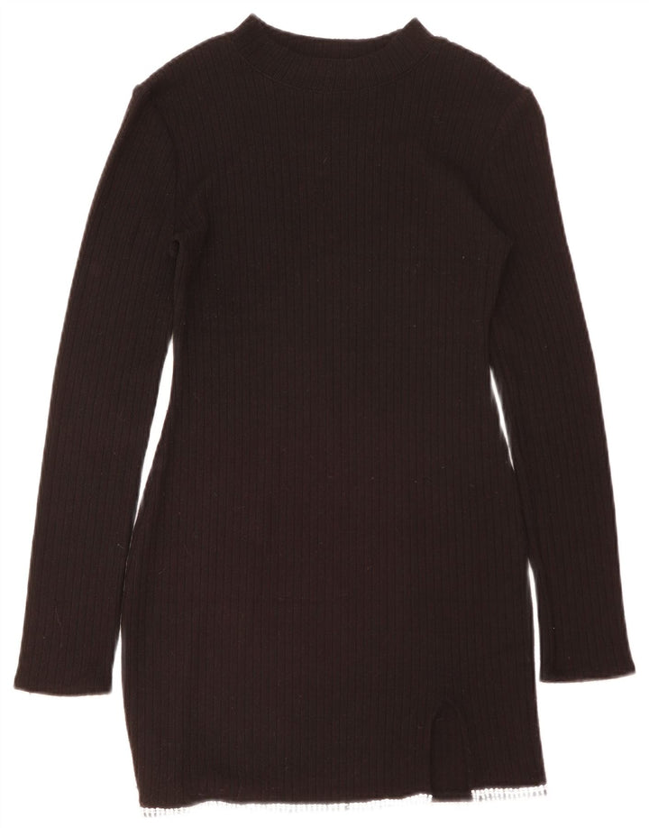 Vestido jumper feminino Zara de manga comprida Reino Unido 12 poliéster preto médio