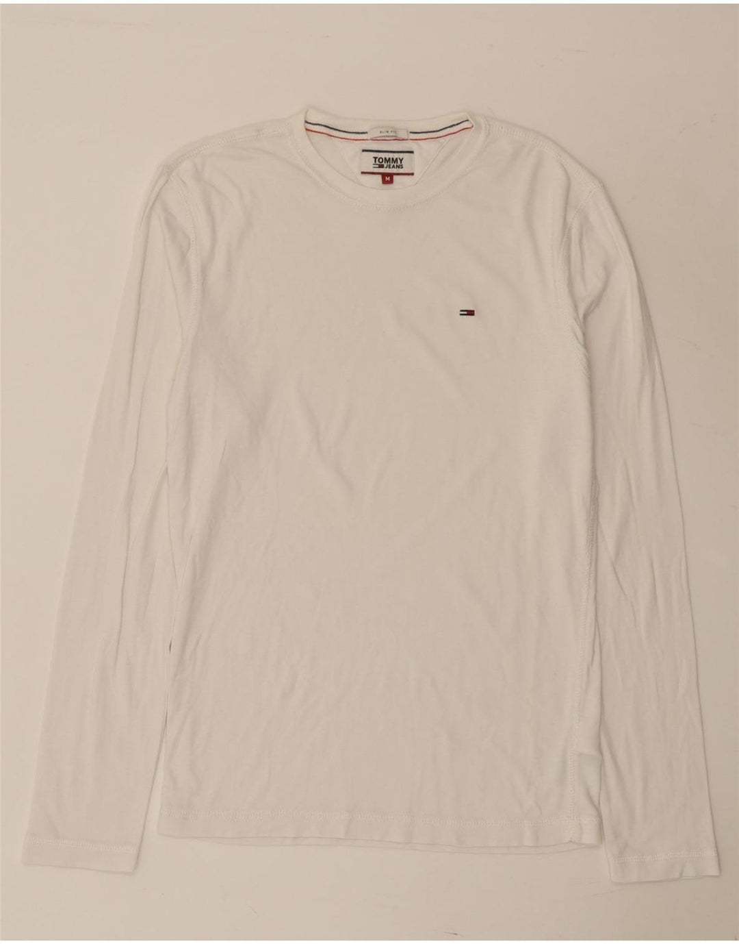 Tommy Hilfiger Mens Slim Fit Top Manga Longa Médio Algodão Branco