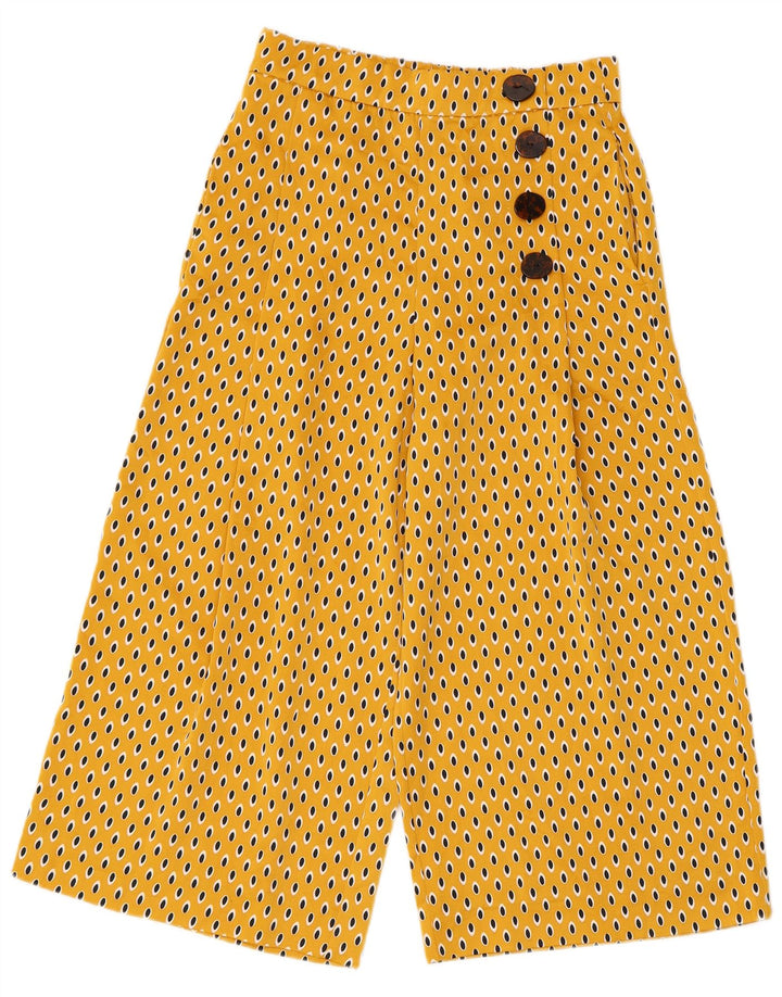 Calça capri feminina Zara XS W24 L21 poliéster manchado amarelo