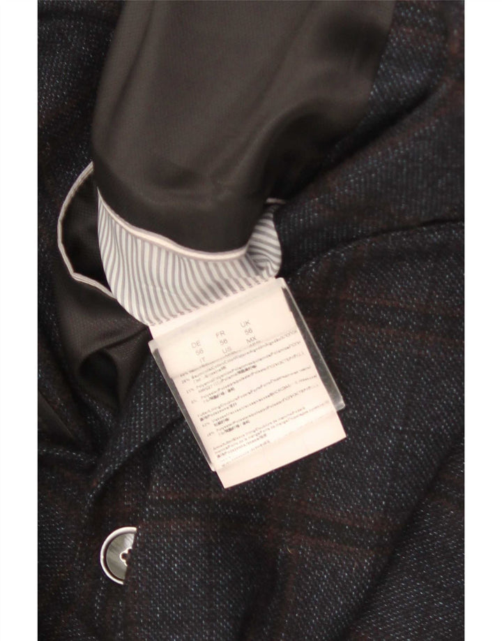 Jaqueta blazer masculina Hugo Boss com 2 botões UE 56 3XL lã xadrez azul marinho