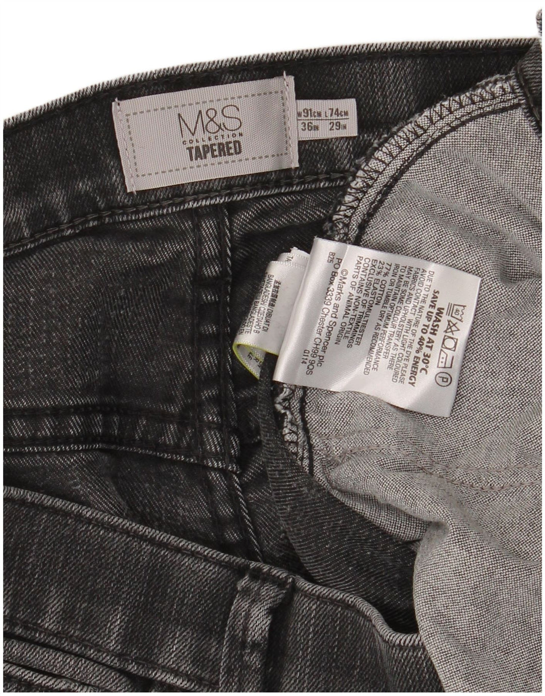 Calças Jeans Masculinas Tapered Marks & Spencer W36 L29 Cinza Algodão