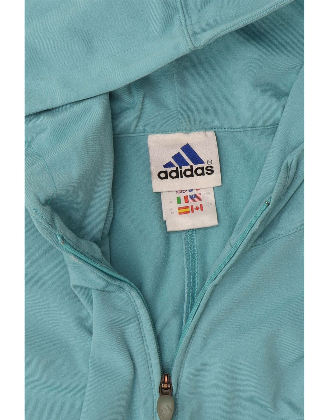 Suéter feminino com capuz e zíper de manga 3/4 Adidas UK 14 poliamida azul médio