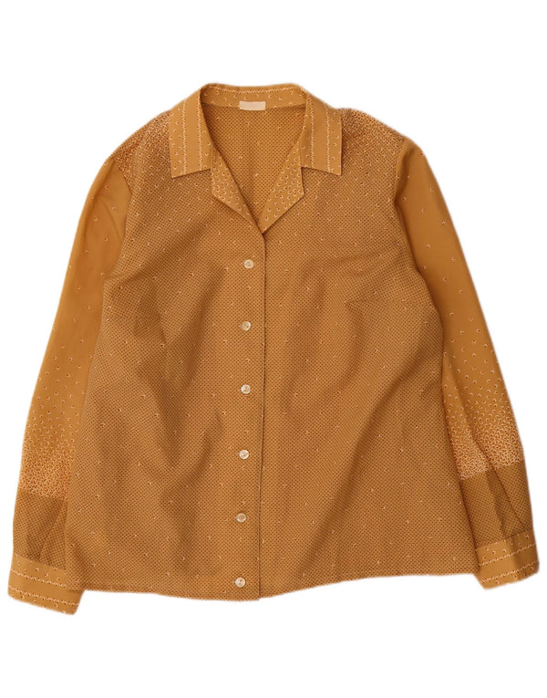 Blusa feminina vintage UK 14 grande poliéster geométrico marrom