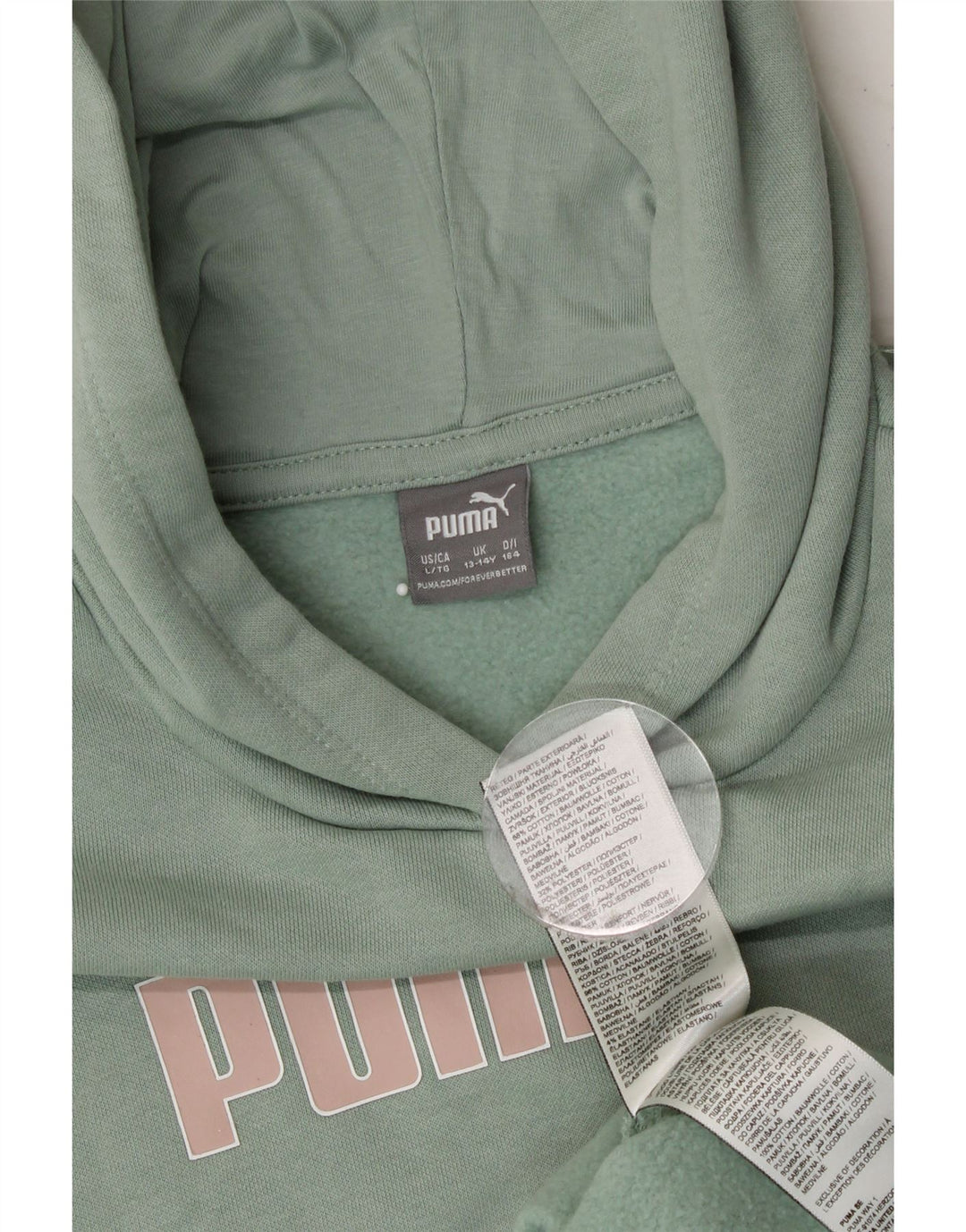 PUMA Boys Graphic Hoodie Jumper 13-14 Years Green Cotton Vintage Puma and Second-Hand Puma from Messina Hembry 