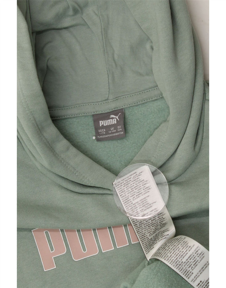 PUMA Boys Graphic Hoodie Jumper 13-14 Years Green Cotton Vintage Puma and Second-Hand Puma from Messina Hembry 