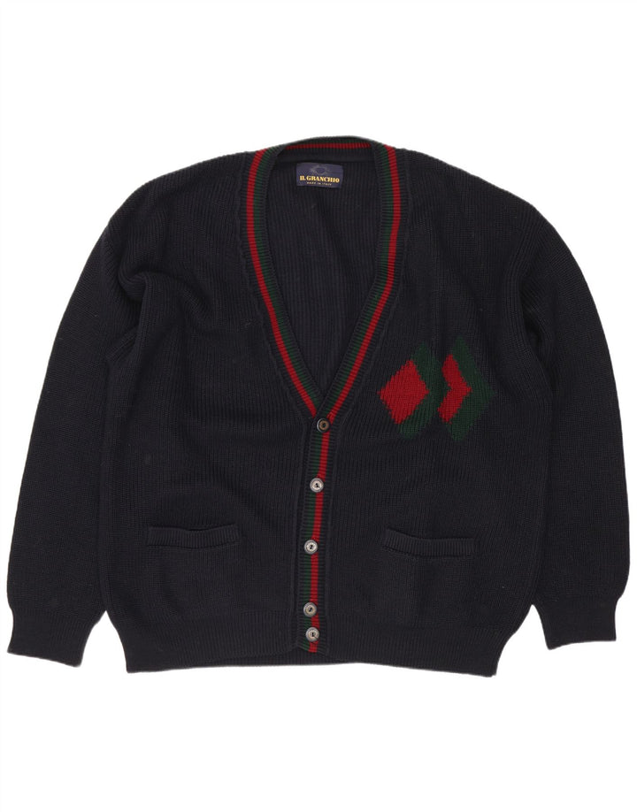 Il Granchio Suéter Cardigan Masculino XL Lã Geométrica Azul Marinho