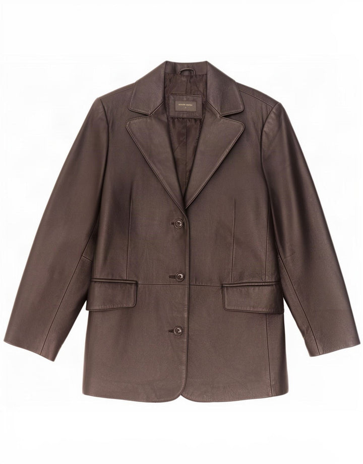 Jaqueta blazer feminina vintage de couro com 3 botões Reino Unido 12 médio preto