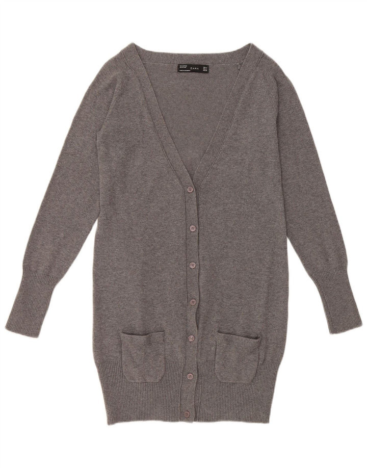 Suéter cardigã feminino Zara Longline Reino Unido 12 cinza médio