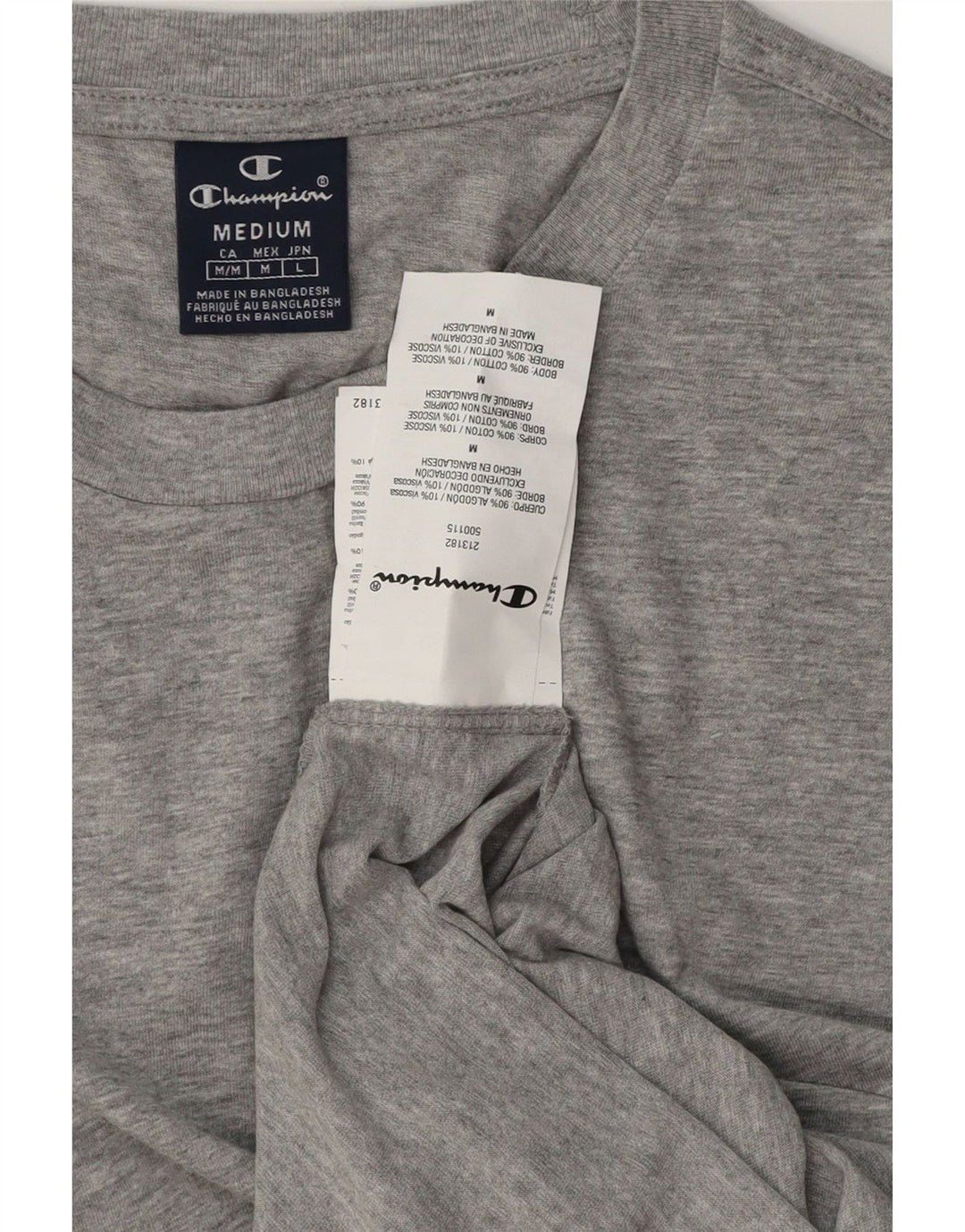 Camiseta masculina CHAMPION Top algodão manchado cinza médio