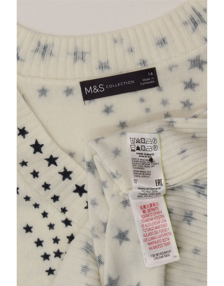 Suéter feminino Marks & Spencer com decote em V Reino Unido 14 grande branco