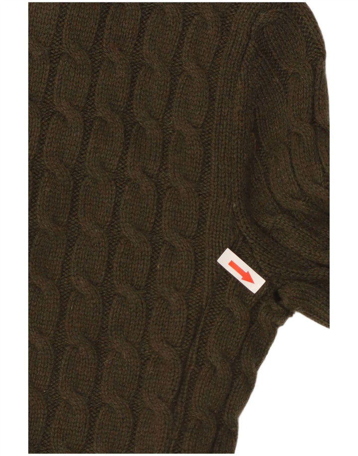 Suéter cardigã feminino Massimo Dutti UK 8 pequeno cáqui colorblock lã