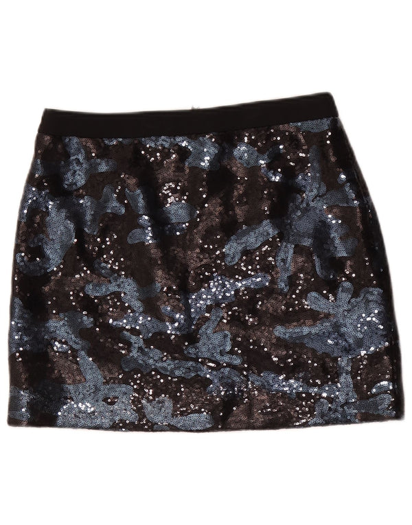 Minissaia feminina Ted Baker tamanho 1 XS W28 preta camuflada viscose