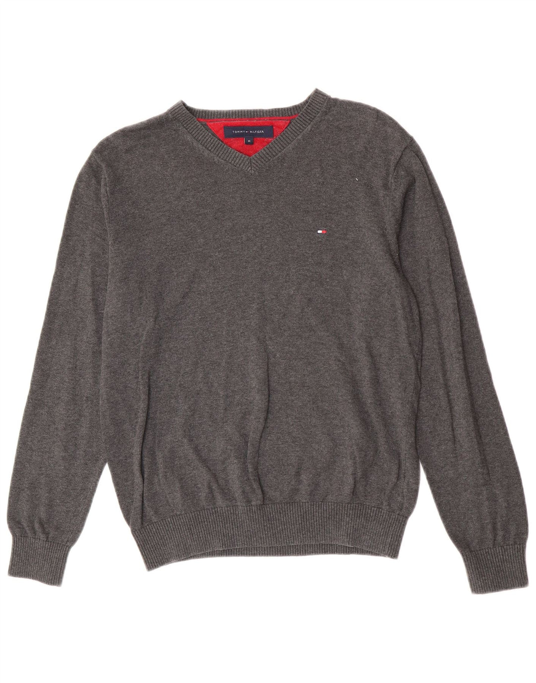 Suéter masculino Tommy Hilfiger com decote em V, algodão cinza médio