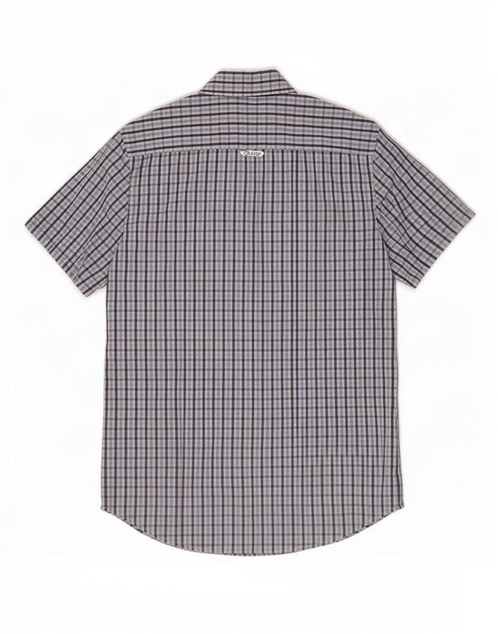 Crew Clothing Camisa masculina de manga curta azul médio algodão guingão