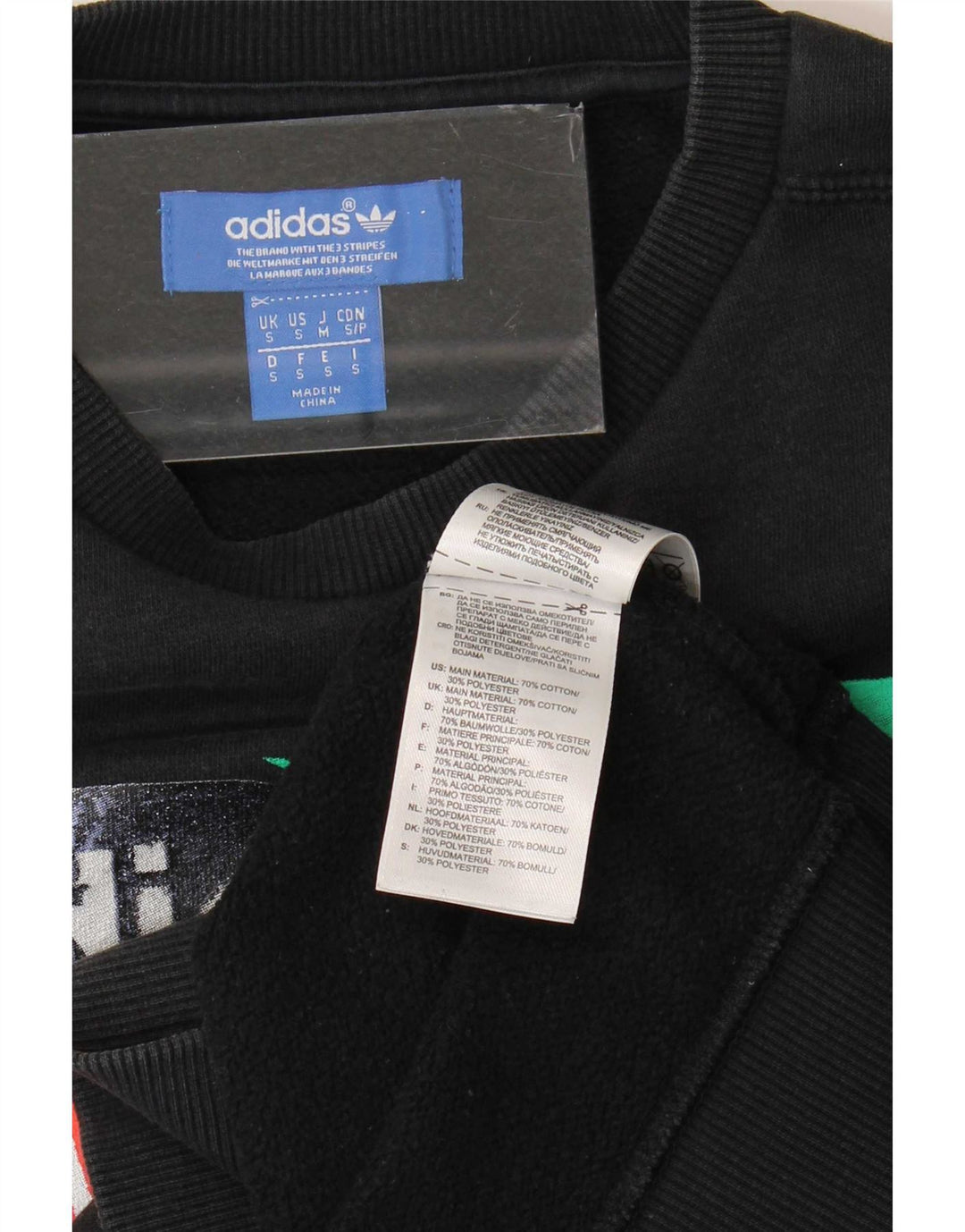 Adidas Mens Graphic Moletom Jumper Pequeno Algodão Preto