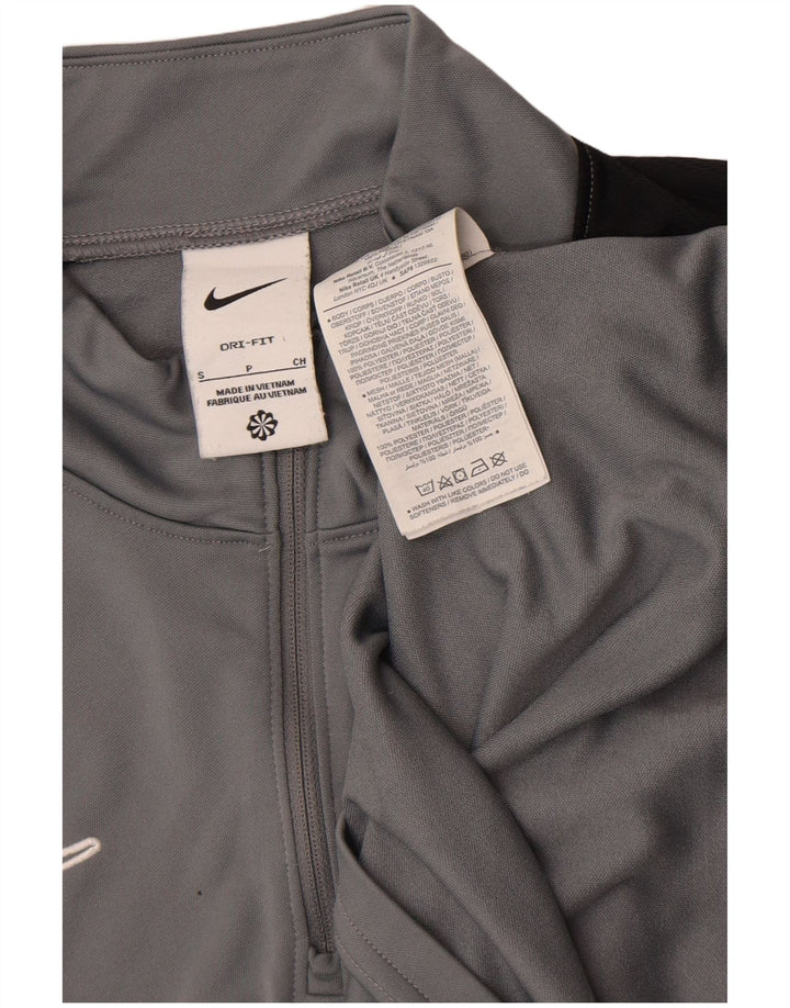 Top masculino Nike Dri Fit com zíper e manga comprida em bloco colorido cinza pequeno poliéster