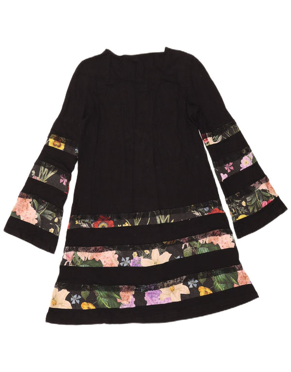 Vestido feminino Desigual manga comprida linha A UK 10 pequeno preto floral