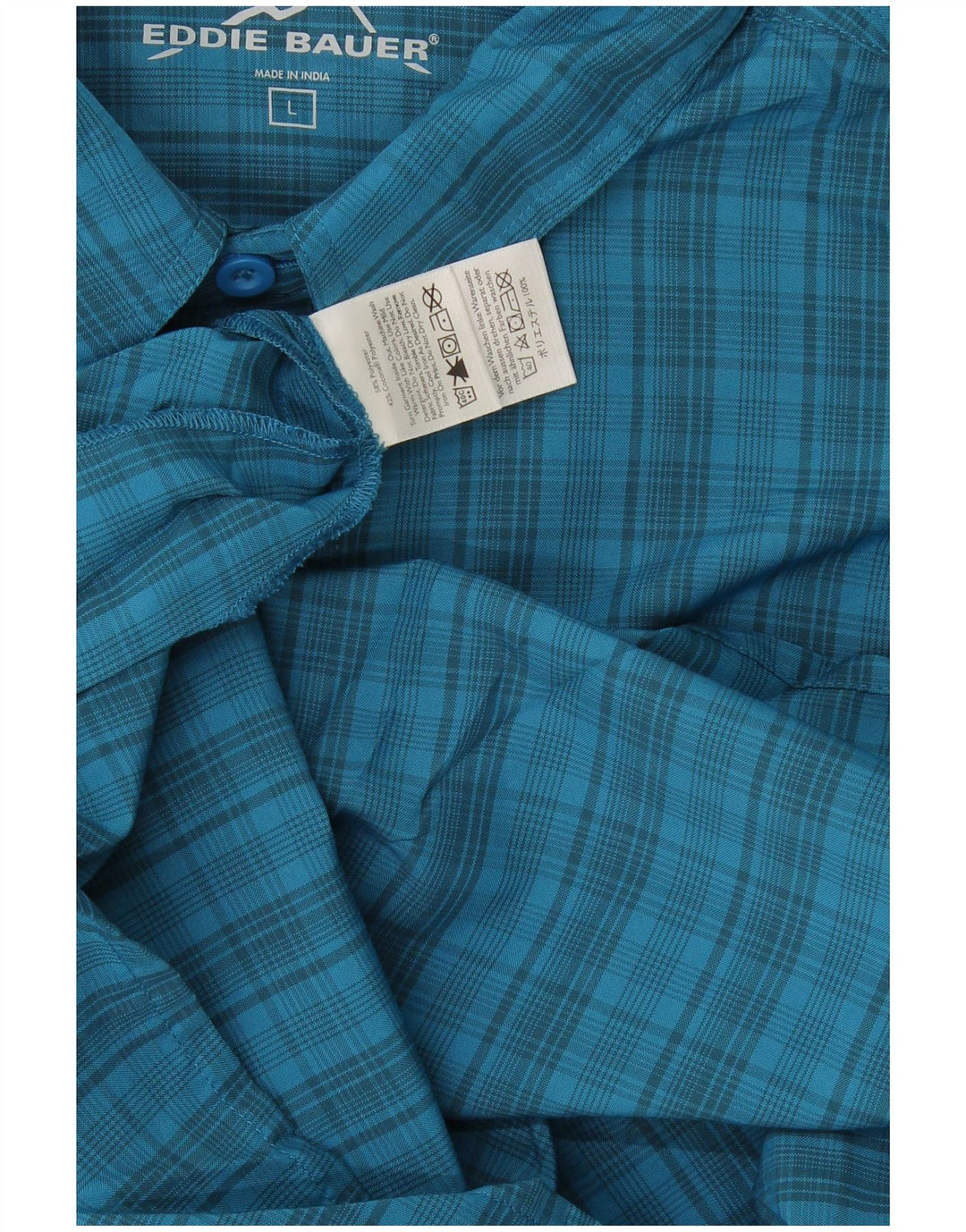 Camisa masculina de manga curta Eddie Bauer grande poliéster xadrez azul