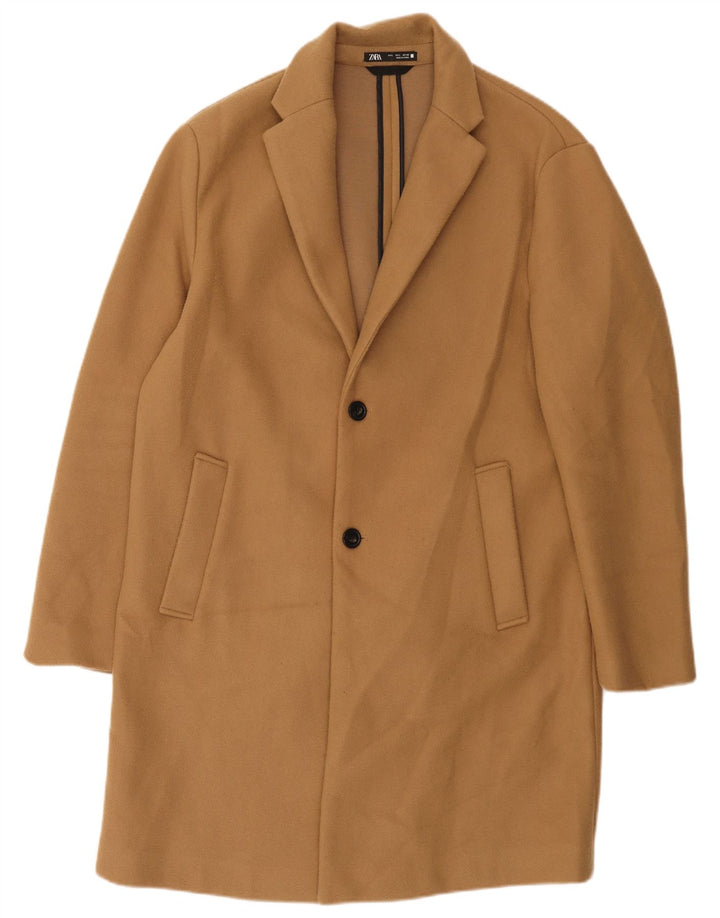 Sobretudo masculino Zara UK 40 grande poliéster marrom
