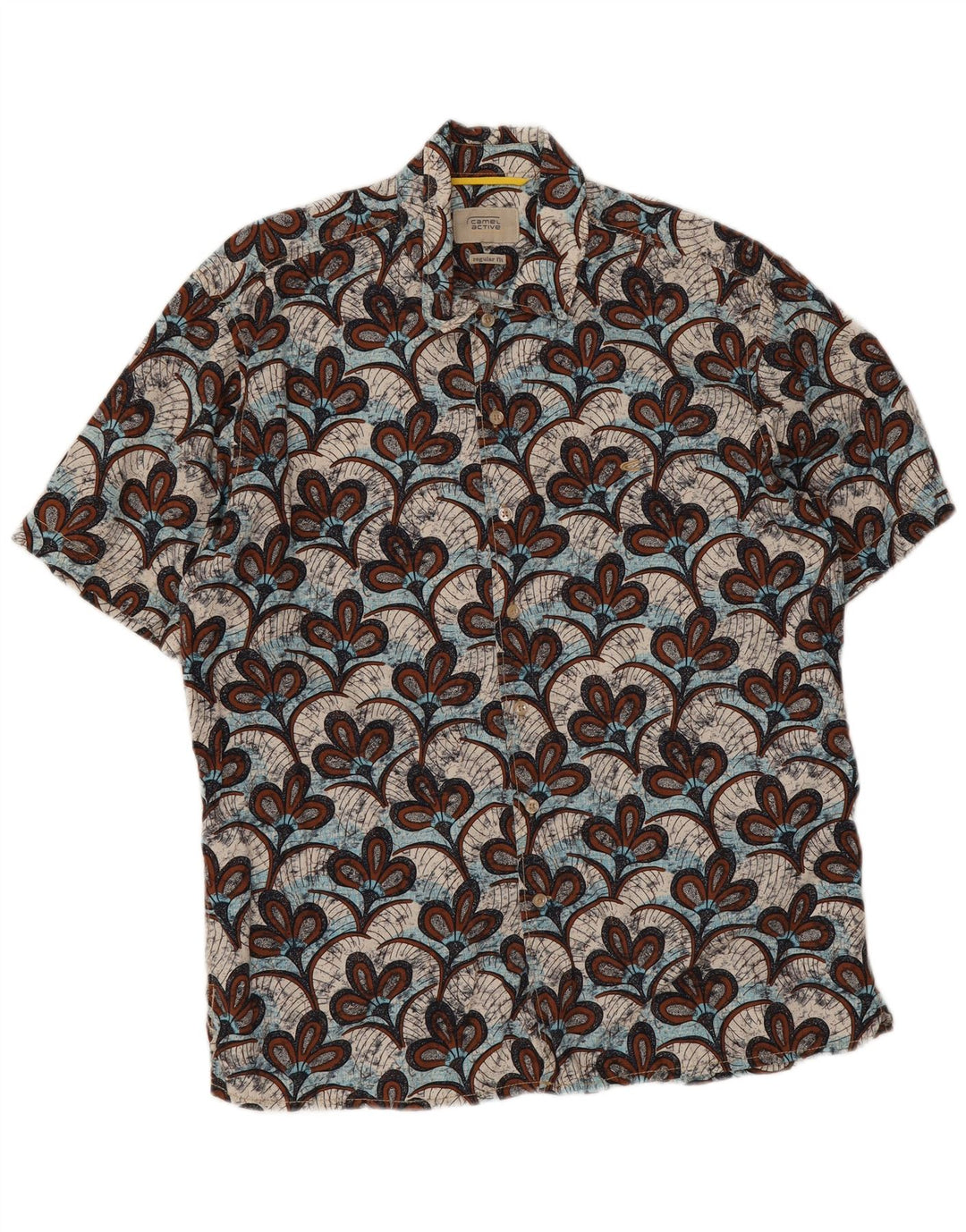 Camisa masculina Camel Active manga curta regular fit grande floral multicolorida