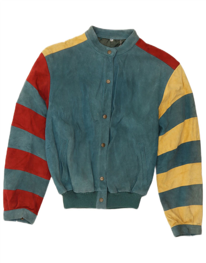 Jaqueta bomber feminina vintage EU 36 pequeno bloco colorido verde