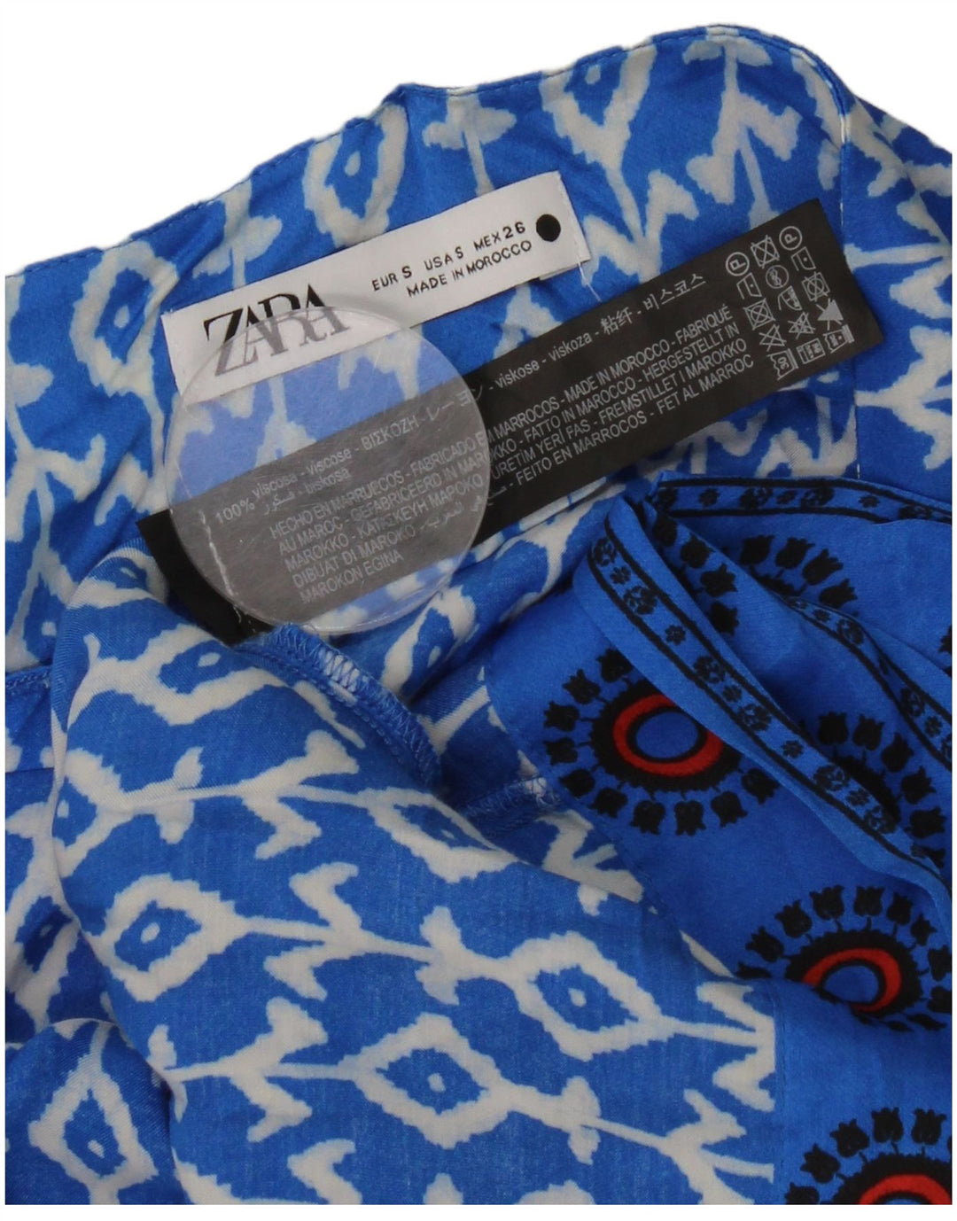 Saia feminina Zara pequena W26 viscose geométrica azul