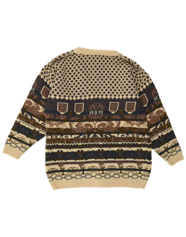 Suéter cardigã feminino Alessandra Morellini UK 16 grande bege Fair Isle