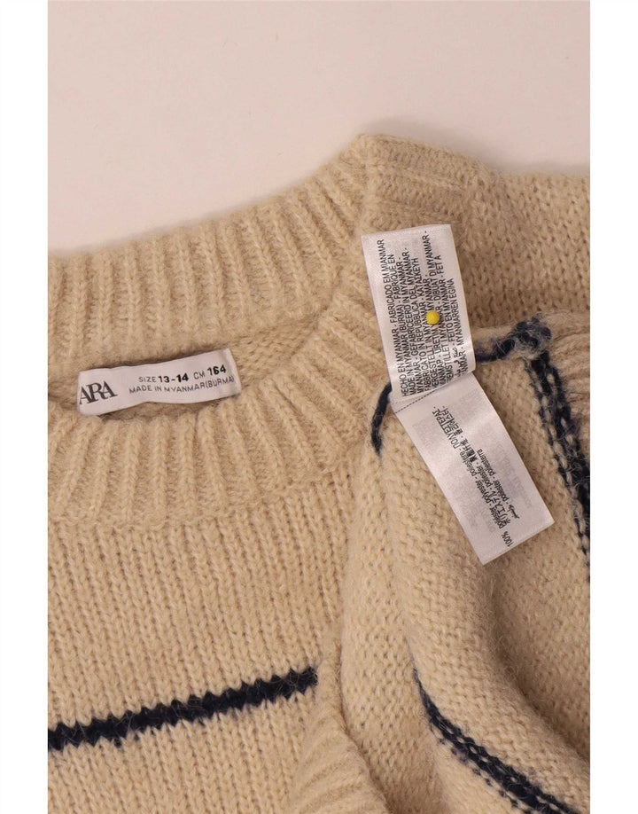 Suéter Zara Boys com gola redonda 13-14 anos poliéster listrado bege