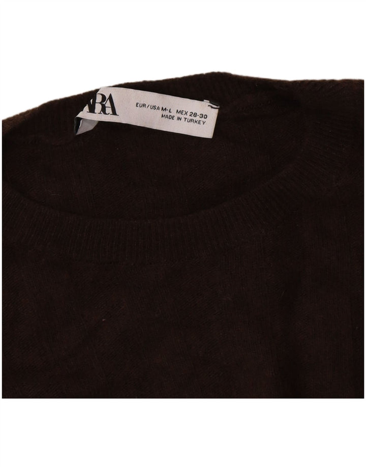 Suéter masculino Zara com ajuste solto e gola redonda, marrom médio