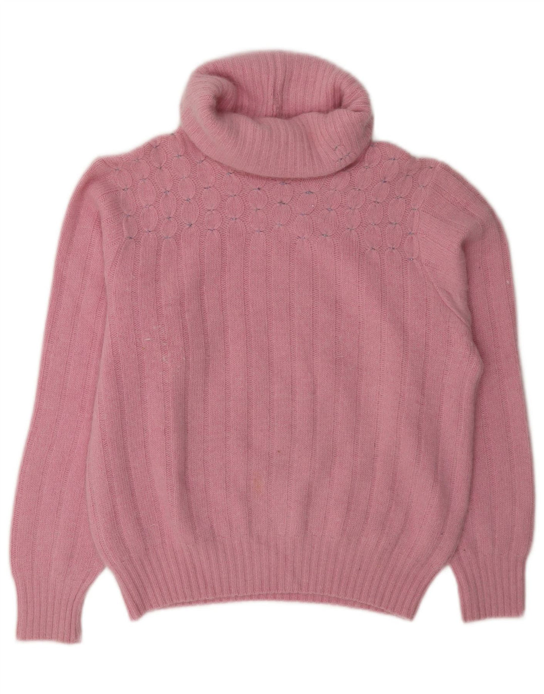 Suéter feminino vintage com gola redonda Reino Unido 14 rosa médio